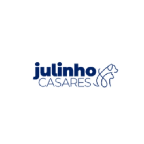 Logoletra estilizada Julinho Casares e um pet estilizado em linhas ao lado.